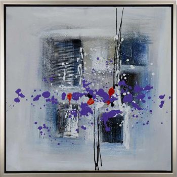 What’s that ? - Abstrakt Handgemaltes Ölgemälde mit silbernem Rahmen