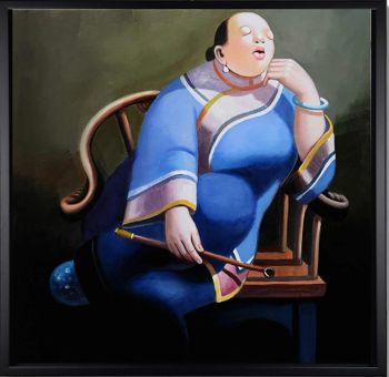 Leisure Lady 2 - Portraits Handgemaltes Ölgemälde mit schwarzem Rahmen