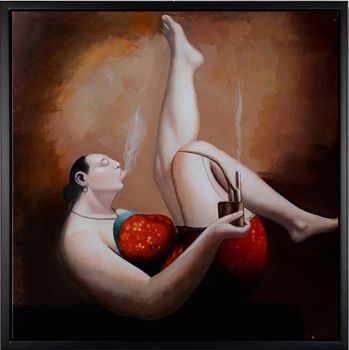 Leisure Lady 3 - Portraits Handgemaltes Ölgemälde mit schwarzem Rahmen