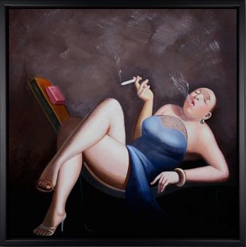 Leisure Lady 4 - Portraits Handgemaltes Ölgemälde mit schwarzem Rahmen