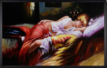 Sleeping Beauty - Portraits Handgemaltes Ölgemälde mit schwarzem Rahmen