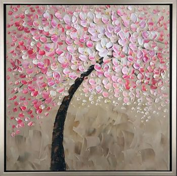 Cherry Blossom - Natur-Schönheiten Handgemaltes Ölgemälde mit silbernem Rahmen