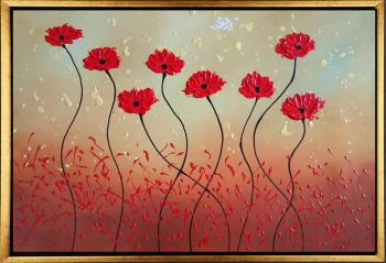 Dancing Tulips - Natur-Schönheiten Handgemaltes Ölgemälde mit goldenem Rahmen