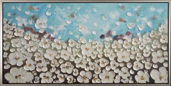 White Meadow - Natur-Schönheiten Handgemaltes Ölgemälde mit silbernem Rahmen