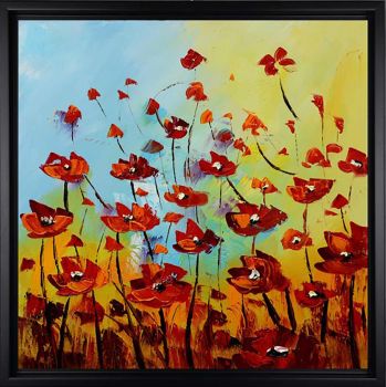 Tulips in Sunshine 1 - Natur-Schönheiten Handgemaltes Ölgemälde mit schwarzem Rahmen