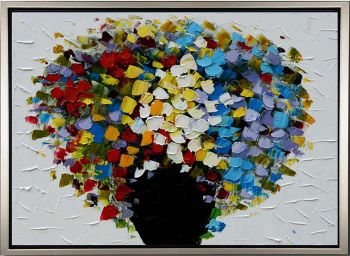 Flowers in Vase - Natur-Schönheiten Handgemaltes Ölgemälde mit silbernem Rahmen