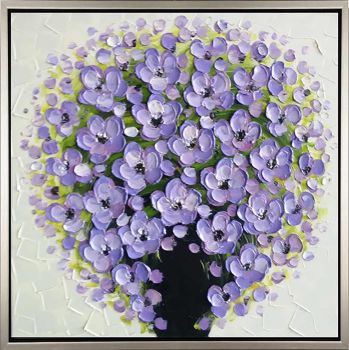 Purple Flowers - Natur-Schönheiten Handgemaltes Ölgemälde mit silbernem Rahmen