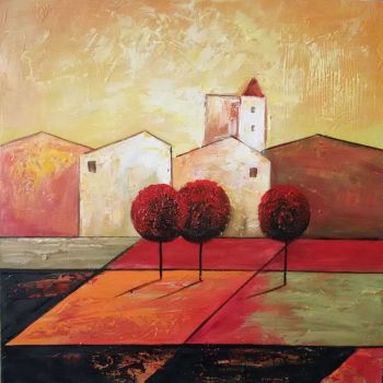 Edge of City - Abstrakt Handgemaltes Ölgemälde