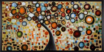 Happy Tree - Natur-Schönheiten Handgemaltes Ölgemälde mit schwarzem Rahmen