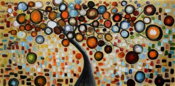 Happy Tree - Natur-Schönheiten Handgemaltes Ölgemälde ohne Rahmen