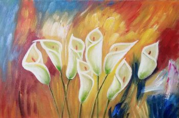 White Lilies - Natur-Schönheiten Handgemaltes Ölgemälde ohne Rahmen