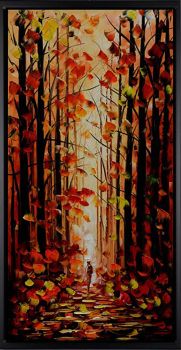 Autumn Forest - Landschaften Handgemaltes Ölgemälde mit schwarzem Rahmen