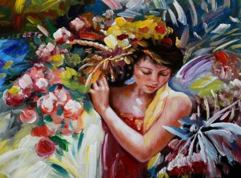 Harvesting Flowers - Portraits Handgemaltes Ölgemälde ohne Rahmen