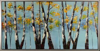 Birch Trees - Landschaften Handgemaltes Ölgemälde mit silbernem Rahmen