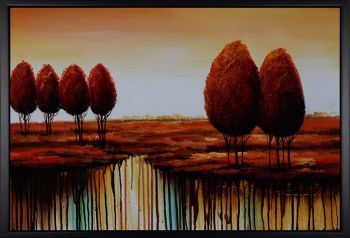 By the Lake 3 - Landschaften Handgemaltes Ölgemälde mit schwarzem Rahmen