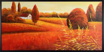 Sunshine Meadow - Landschaften Handgemaltes Ölgemälde mit schwarzem Rahmen