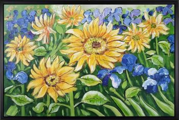 Sunflowers - Natur-Schönheiten Handgemaltes Ölgemälde mit schwarzem Rahmen