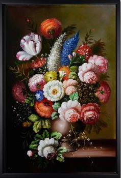 Vase Bouquet 2 - Natur-Schönheiten Handgemaltes Ölgemälde mit schwarzem Rahmen