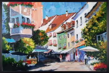 Lazy Sunday Afternoon - Landschaften Handgemaltes Ölgemälde mit schwarzem Rahmen