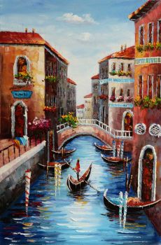 Venice Gondola 1 - Landschaften Handgemaltes Ölgemälde ohne Rahmen