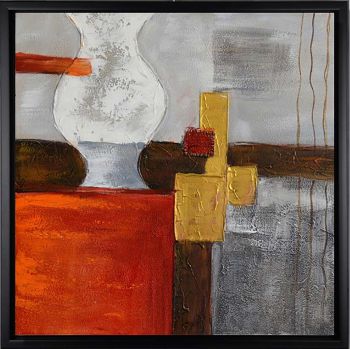 Vase - Abstrakt Handgemaltes Ölgemälde mit schwarzem Rahmen