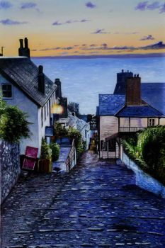 Sunset in Village - Landschaften Handgemaltes Ölgemälde ohne Rahmen