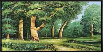 Green Forest - Landschaften Handgemaltes Ölgemälde mit schwarzem Rahmen