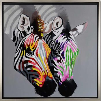 Zebra 1 - Tiere Handgemaltes Ölgemälde mit silbernem Rahmen