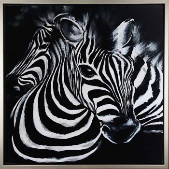 Zebra 2 - Tiere Handgemaltes Ölgemälde mit silbernem Rahmen