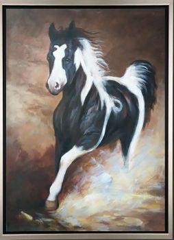 Racing Horse - Tiere Handgemaltes Ölgemälde mit silbernem Rahmen