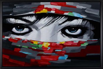 Eyes - Portraits Handgemaltes Ölgemälde mit schwarzem Rahmen