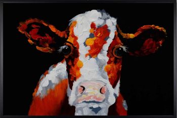 Confused Cow - Tiere Handgemaltes Ölgemälde mit schwarzem Rahmen