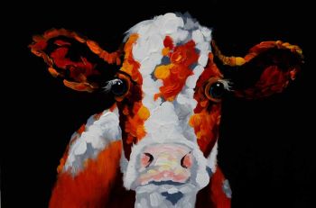 Confused Cow - Tiere Handgemaltes Ölgemälde ohne Rahmen