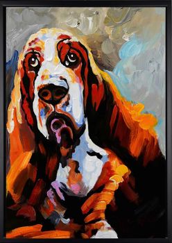 Sad Dog - Tiere Handgemaltes Ölgemälde mit schwarzem Rahmen