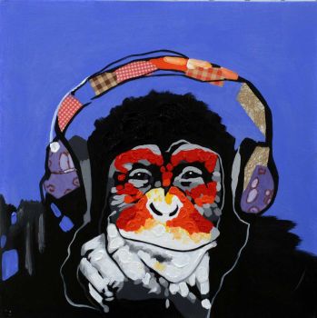 Monkey Music - Allgemein Handgemaltes Ölgemälde ohne Rahmen