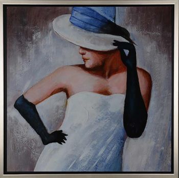 Girl with Hat - Portraits Handgemaltes Ölgemälde mit silbernem Rahmen