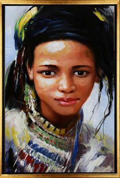 African Girl - Portraits Handgemaltes Ölgemälde mit goldenem Rahmen