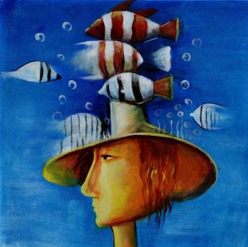 Fishes in my Head - Allgemein Handgemaltes Ölgemälde