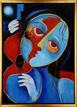 Moonlight Lady 1 - Portraits Handgemaltes Ölgemälde mit schwarzem Rahmen