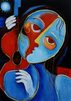 Moonlight Lady 1 - Portraits Handgemaltes Ölgemälde ohne Rahmen