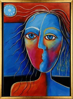 Moonlight Lady 2 - Portraits Handgemaltes Ölgemälde mit schwarzem Rahmen