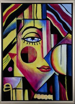 Me in a Maze - Portraits Handgemaltes Ölgemälde mit silbernem Rahmen