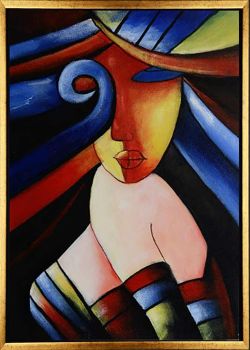 Blue Lady - Portraits Handgemaltes Ölgemälde mit goldenem Rahmen