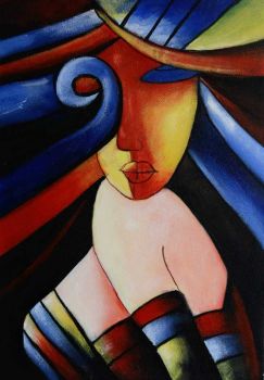 Blue Lady - Portraits Handgemaltes Ölgemälde ohne Rahmen