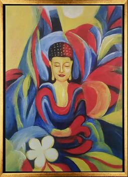 Buddha 1 - Portraits Handgemaltes Ölgemälde mit goldenem Rahmen