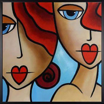 Close Friends 2 - Portraits Handgemaltes Ölgemälde mit schwarzem Rahmen