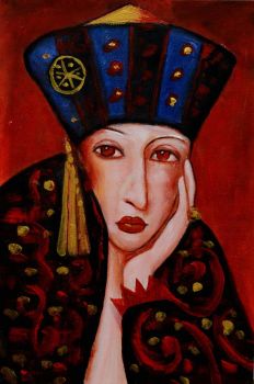 Lady in Court 1 - Portraits Handgemaltes Ölgemälde ohne Rahmen