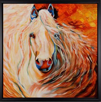 Magnificent Horse - Tiere Handgemaltes Ölgemälde mit schwarzem Rahmen