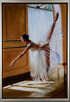 Ballet Time 1 - Portraits Handgemaltes Ölgemälde mit silbernem Rahmen