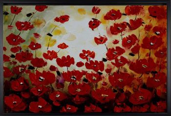 Tulips in Sunshine 2 - Natur-Schönheiten Handgemaltes Ölgemälde mit schwarzem Rahmen